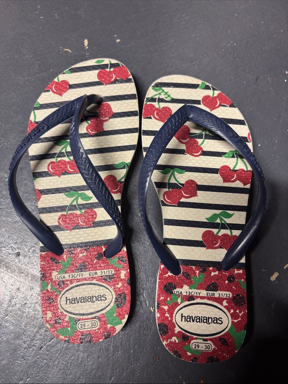 Havaianas Kids Cherry Stripe Flip Flops - Navy Straps